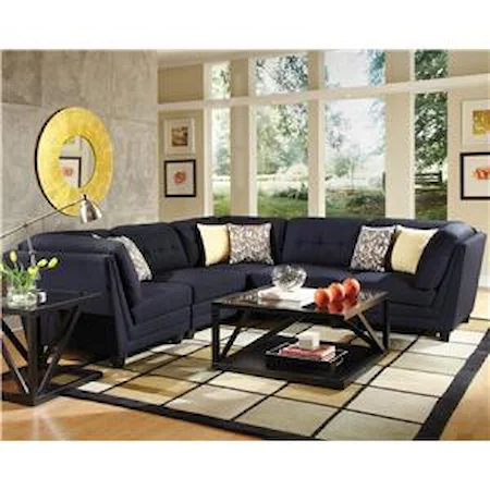 Transitional Five Piece Sectional Sofa with Tufting